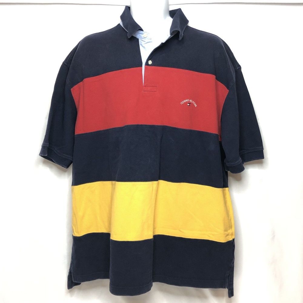 Tommy Hilfiger Mens Colorblock Polo Size XXL Red Blue Yellow Short Sleeve Logo